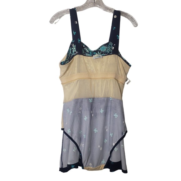 SWIM 365 One Piece Skirted Swimsuit Navy and Teal Blue Floral Plus Size 18W - Picture 3 of 7